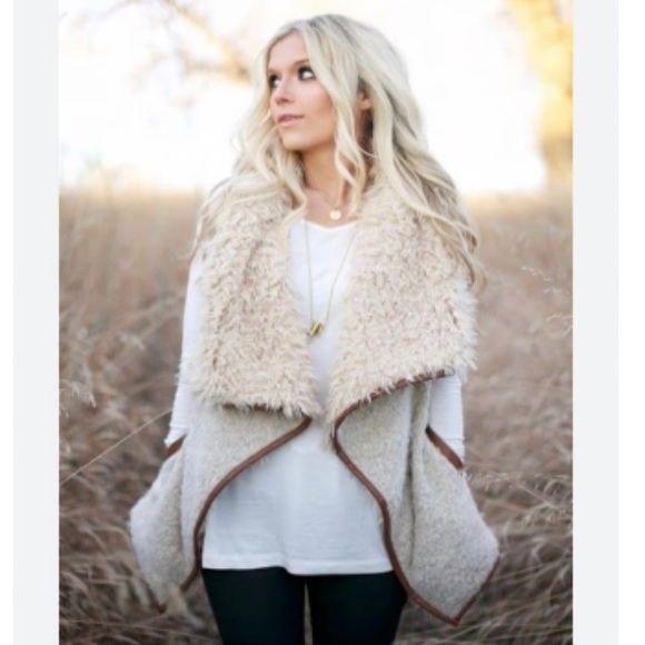 Love Tree Teddy Fluffy Shearling Open Front Vest Cream Tan Beige Size Medium - Picture 6 of 7